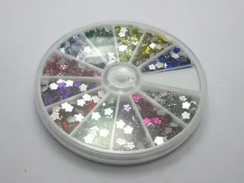 1200 Акрилни FlatBack Мини Цвете Скъпоценни Камъни и Кристали 4 мм с Колело от 12 Цвята Дизайн Нокти