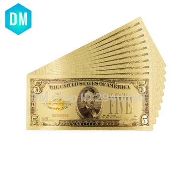 1928 Година 5 Долара 24-каратово Злато Банкноти са подбрани 5 щатски долара е Банкнота Банкнота Празнични Подаръци на Стойност Колекция 10шт