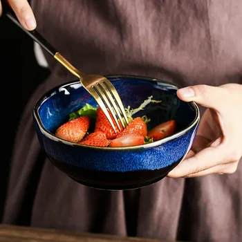 1бр KINGLANG Керамични салатница Японската керамична купа подглазурная цветна суповая купа за спагети плодови десерт купата на фурна голяма купа