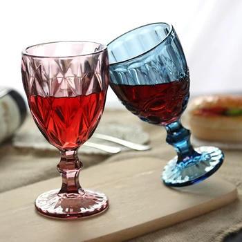 2 бр Ретро цветен релефно чаша за вино творчески чаша за сок, чаша за червено вино, чаша за уиски и чаша за шампанско Домашна посуда за напитки чаша