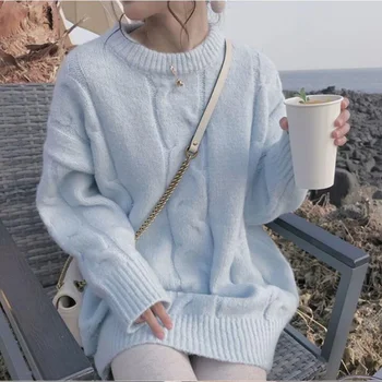 2020 Есенно-зимни Дамски пуловери, Пуловери, Топли минималистичные корейски Оверсайз Модни Обикновен женски Скок CL710