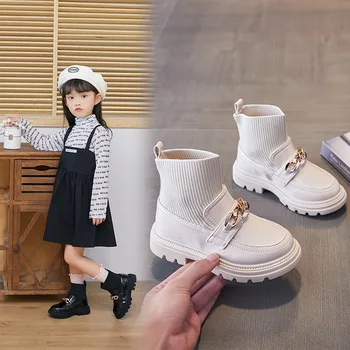 2022 Новата Есенно-зимна кадифе обувки размер Плюс за момчета и момичета, Водоустойчив Нескользящие Ботильоны, детски кожени Модни обувки XZ135