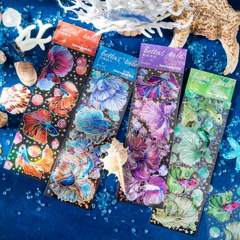 30 Опаковки на Едро Лазерни Етикети Риба Fish decoration Красива златна рибка опашката Океана Прозрачен водоустойчив материал Албум за Албуми