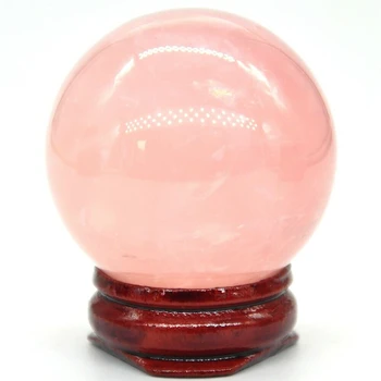 40 мм Розов Кристал в Розов Кварц Шпере Лечебен Камък на Рейки е Естествен Скъпоценен Камък Масажна Топка Украса Със Стойка