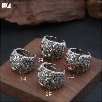 BOCAI Ново 100% Истинско сребро S925 проби, аксесоари, пръстен Як за мъже, модерно властное пръстен, тайское сребърен регулируема мъжки пръстен