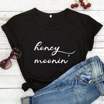 honey moonin тениска прекрасната жена с къс ръкав графичен Меден месец тениска