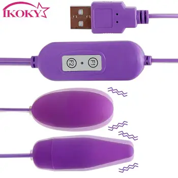 IKOKY 12 Честоти USB Вибратори Вибратор, реалистични, Секс играчки за жени, женски Мультискоростной Продукт за Възрастни 2 Форма на Вибрираща Яйца
