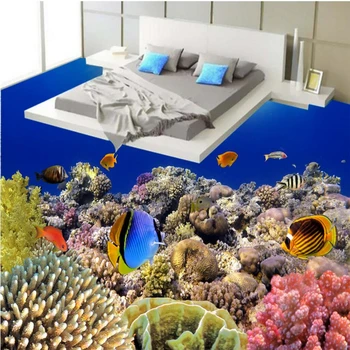 wellyu Индивидуални мащабни стенописи с дебелото износени подови рисувани от PVC коралови тропически риби 3D подови рисувани papel de parede