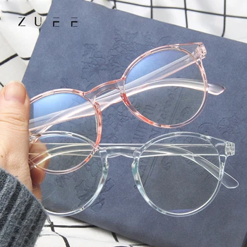 ZUEE Модни Блокер Кръгли Оптични Очила Със Синя Светлина, Прозрачни Компютърни Очила По Рецепта, Анти-UV, Плоските Огледални Очила