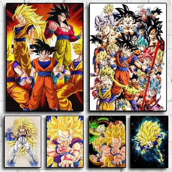 Аниме Dragon Ball Плакат Goku Гогета два цвята Сайян Художествен Плакат Самурай Стенен Декор Снимка на Коледен Подарък за Деца