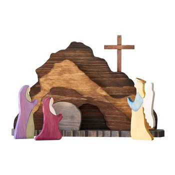 Великденско Възкресението Украса Религиозен Исус Коледа На Сцената На Възкресението Комплект Дървени Бижута За Пролетта На Християнския Дом