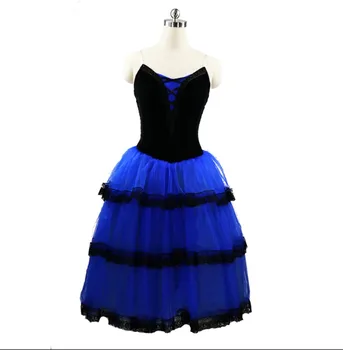 Висококачествено Облекло За Балет Танци За Момичета, Синьо Дълга Романтична Рокля-Пакетче
