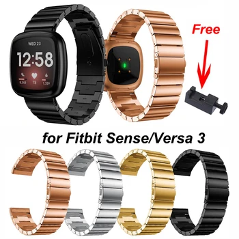 Въжета от неръждаема стомана, съвместими с Fitbit Sense и Versa 3, гривна с метални ленти за Versa 3 с инструменти