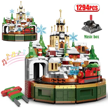 Град Дърво Къща градивните елементи на Дядо Коледа Елен САМ LED Снежен Замък Архитектура Влак Тухли Играчки За Коледни Подаръци за Деца