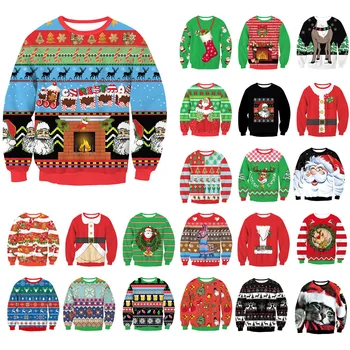 Двойка Елени на Дядо 3D Печатни Грозен Коледен Пуловер на Жените и Мъжете Унисекс Есен Зима Забавно премяна Коледни Жилетки