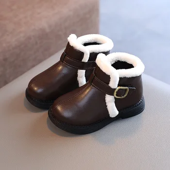 Детски зимни обувки; плюш топли зимни ботильоны за момчета детски кожени обувки 