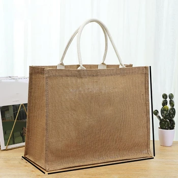 Джутовая торба от Зебло, Големи Многократна употреба за Хранителни стоки Чанти с Дръжки, Женствена Чанта за Пазаруване, Плажен Органайзер