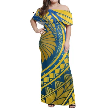 Дълга рокля с открити Рамене, Жълта Дълга Пола с Принтом Племе Полинезия, 2022, Нов Стил, Елегантна Лятна Дамски Дрехи