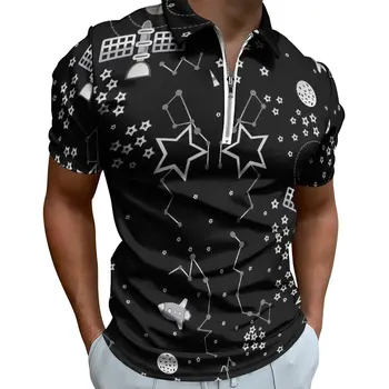 Звездата На Ежедневни Ризи Поло Космическото Пространство Със Звезди Космически Кораб Slanet Тениска Мъжка Риза С Къси Ръкави Плажната Мода Големи Върхове