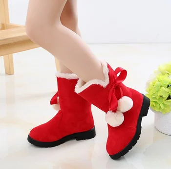 Зимните модни детски червени, черни обувки; сезон Есен-зима; кашмир ботуши за момчета и момичета; студентски Дълги обувки; обувки за момичета 25-36