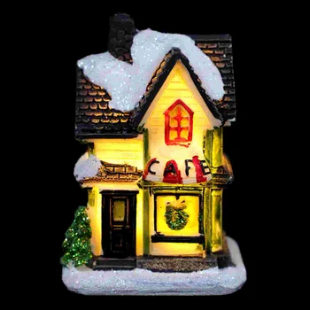 Коледна Сцена От Смола, Селска Къща Град с Led Осветление Коледно Украшение на Празничната трапеза Централна Декор Подаръци