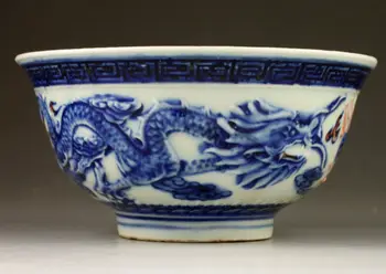 Луксозно Китайското Колекционерско Бижу Ръчно Изработени Релефни Дракон Порцеланова Купа