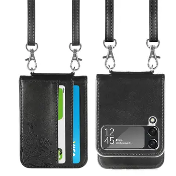 Модерен Калъф-чантата с Каишка за телефон, Калъф за Samsung Galaxy Z, Флип 4, 5G, Флип 4, Флип 3, Флип 3, устойчив на удари Слот за Карти, Кожени Калъфи