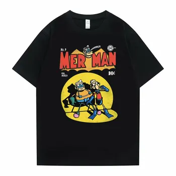Мъжки t-shirt Mer-Man Merch за Мъже и жени, Забавна тениска Унисекс, Ежедневни Свободни Тениски, Потници Оверсайз, Мъжки Градинска Дрехи, Мъжка Черна Тениска