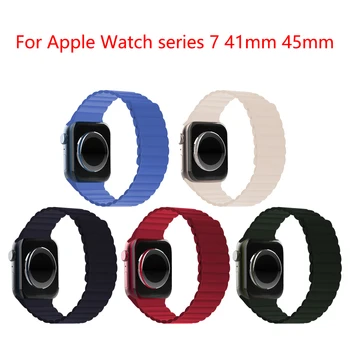 НОВА кожена каишка с линия за Apple Watch band 7 41 мм 45 мм Магнитен каишка за умни часовници гривна iwatch series 7 45 мм 41 мм и каишка за часовник