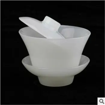 Порцеланова кръжок по нефриту ръчно изработени от Естествен Бял Нефрит Покрива купата нефритовой чаена чаша
