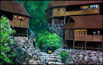 Потребителски фотообои 3d тапети Картина масло пейзаж на китайското малцинство планинско селце хол тапети за стени d 3
