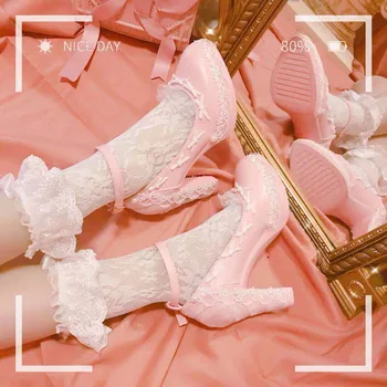 Принцеса Лолита обувки-лодка с джапанки обувки с високи токчета дамски обувки за момичета, защото Мери Джейн с отворени пръсти кавайная обувки cosplay лоли ежедневни обувки
