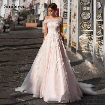 Сватбена Рокля на Принцеса Smileven С открити Рамене, Сватбени Рокли с 3D Цветя, vestido de noiva 2020