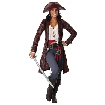 Секси Жена Пиратски Костюм На Жената Плюс Размера На Жена Хелоуин Елегантна Празнична Рокля На Карнавал Възрастен Пират Джак Спароу Cosplay Костюми