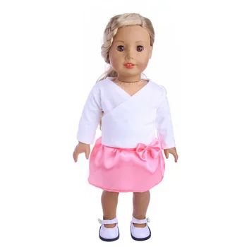 Стоп-моушън Облекло Сладка Принцеса Бяла тениска Розова Пола с Лък Подходящ за Кукли от 18 инча за Деца, Подарък за рожден Ден