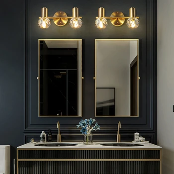 Съвременните Скандинавски Кристалното Огледало На Стената Златното Луксозно Просто Огледало За Спалня Баня Шкаф Стенен Лампа Метален Шкаф Осветителни Тела