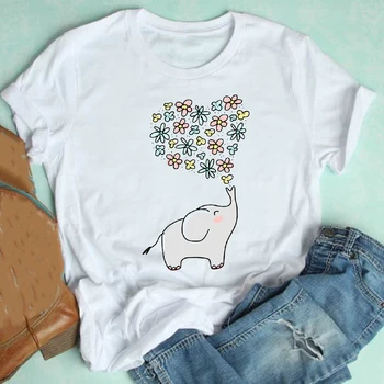 Тениска с Принтом Слон и Любов с Животни, Женска Тениска С Къс Ръкав Love Kawaii Panda 90 s, Ежедневни Тениска Mujer Camisetas, Женска Риза, Отгоре Тениска