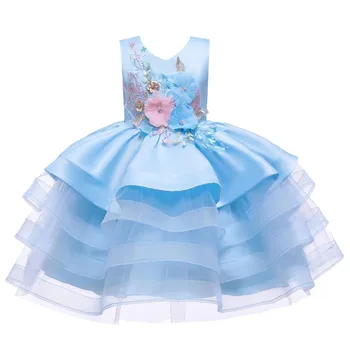 תינוק בנות שמלת לרקום עוגת שכבות אלגנטי נסיכת שמלת ילדים שמלות בנות קרנבל מסיבת כדור שמלת ילדי בגדים