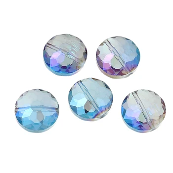 DoreenBeads Стъклени свободни мъниста Плоски кръгли Прозрачни AB Цвят на шлифован кристал с диаметър около 14 мм (4/8 
