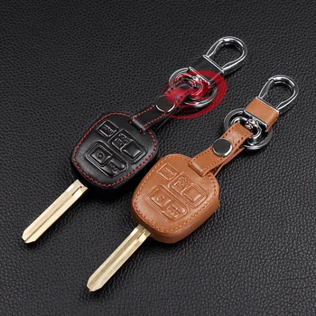 Гореща разпродажба, авто калъф, калъф за ключове от 100% естествена кожа за Toyota Tarago RAV4 Corolla, Camry, 3 бутона, кожен калъф за дистанционно на ключа на автомобила
