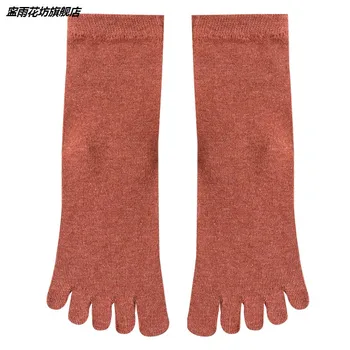 Дамски чорапи от чист памук, пролет-лято обикновена сладки чорапи с пръсти, дълги чорапи с пет чорапи, дишащи чорапи с пет пръста