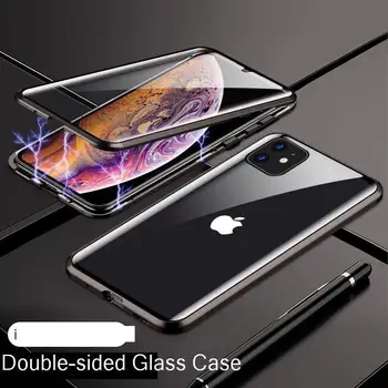 Луксозен Прозрачен Магнитен Метален Калъф За Калъф Iphone 11 7 6 6s 8 Plus X XS MAX XR Двойно Предно Задно Стъкло Прозрачен Калъф За вашия Телефон